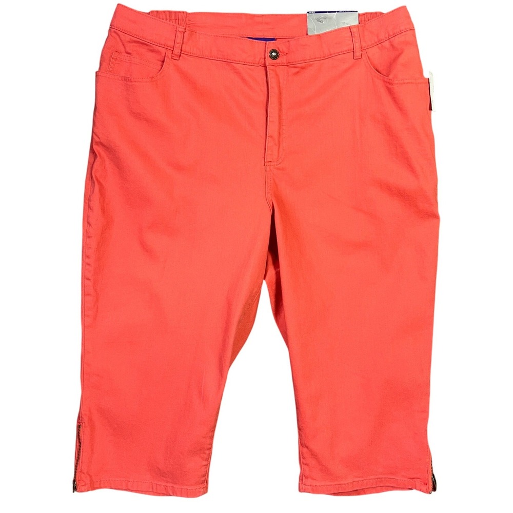 Catherines Secret Slimmer Classic Capri Pants Women 24W Coral New Ankle Zip